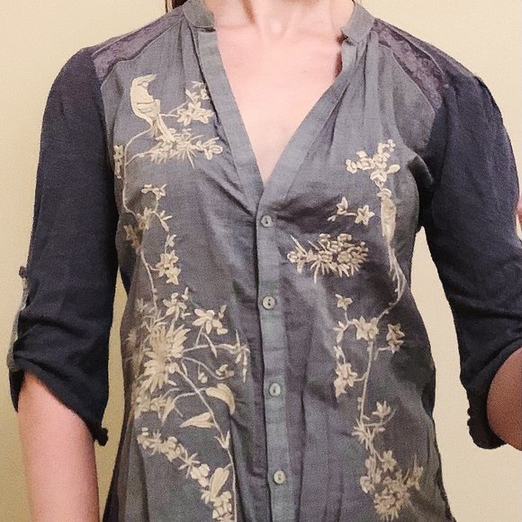 Anthropologie Chambray Blue Embroidered Top - Picture 3 of 3